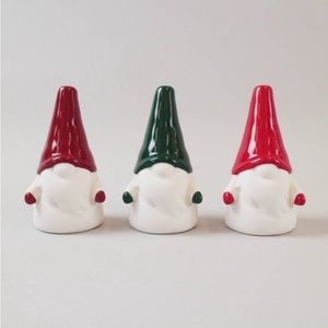 NIB🎄3ct Ceramic Gnomes Red/ Green - Holiday Christmas Decorations. Matte/Gloss
